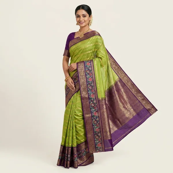 Olive_Green_Heavy_Marshmallow_Silk_Saree_with_3D_Zari_Weaving_Border_(SQ1010-02)