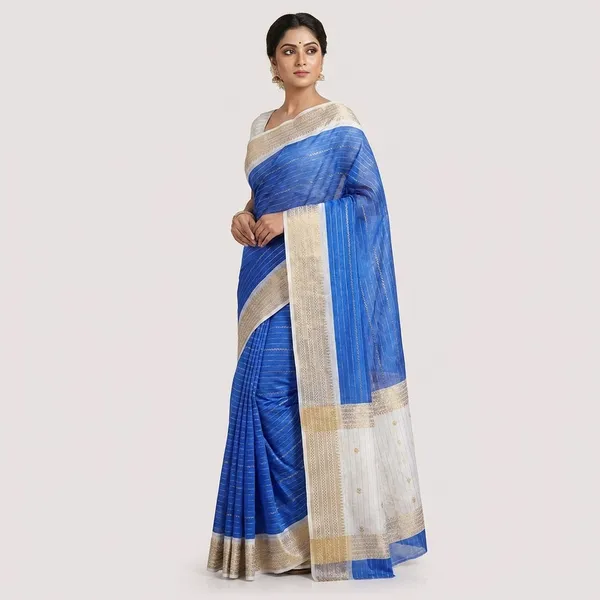Royal_Blue_Fancy_Saree_with_All_Over_Weaving_and_Ivory_Two_Tone_Border_(SQ1011-02)