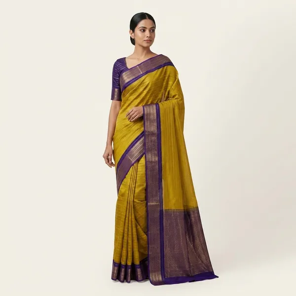 Mustard_Yellow_Fancy_Saree_with_All_Over_Weaving_and_Deep_Violet_Two_Tone_(SQ1011-03_)