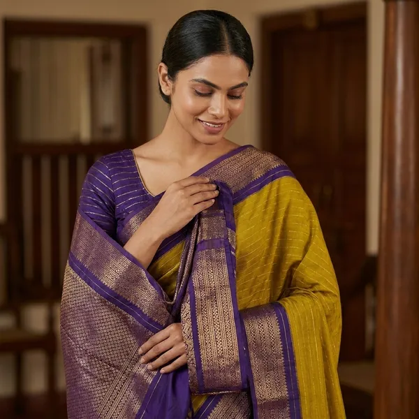 Mustard_Yellow_Fancy_Saree_with_All_Over_Weaving_and_Deep_Violet_Two_Tone_(SQ1011-03_)