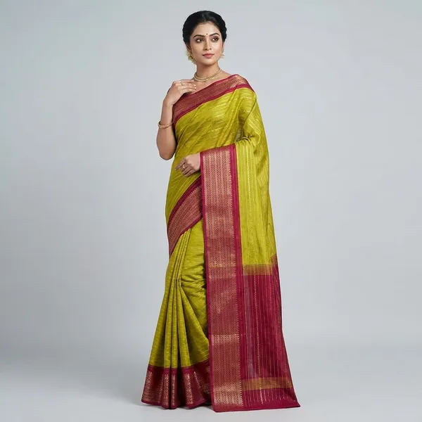 Olive_Green_Fancy_Silk_Saree_with_All_Over_Weaving_and_Magenta_Two_Tone_Border_(SQ1011-04)