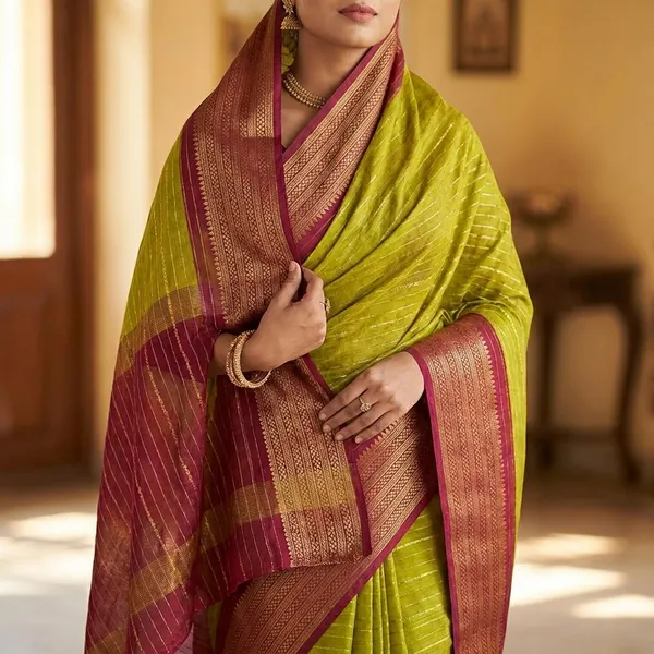 Olive_Green_Fancy_Silk_Saree_with_All_Over_Weaving_and_Magenta_Two_Tone_Border_(SQ1011-04)