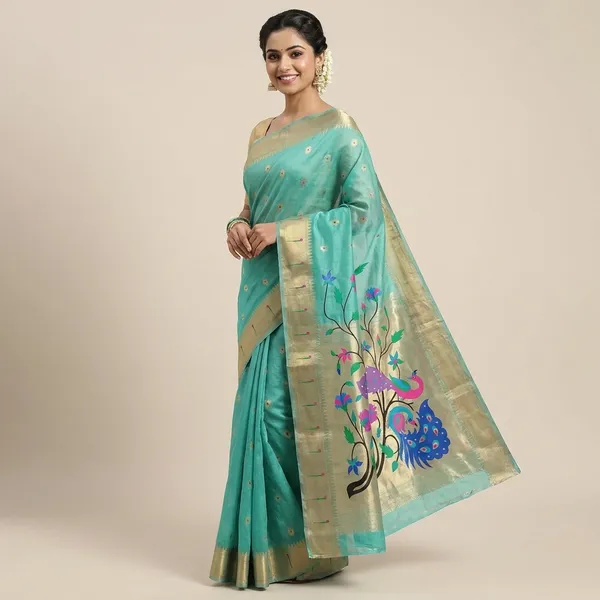 Teal_Green_Soft_Organza_Silk_Saree_With_Munia_Paithani_Border_(SQ1012-02_)