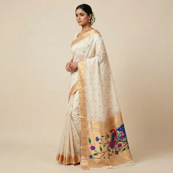 Off_White_Soft_Organza_Silk_Saree_With_Munia_Paithani_Border_(SQ1012-04_)