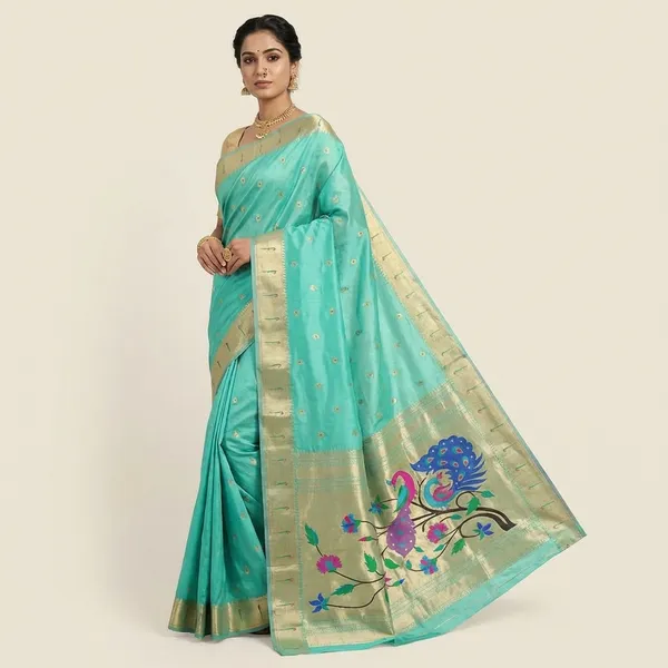 Aqua_Soft_Organza_Silk_Saree_With_Munia_Paithani_Border_(SQ1012-06)