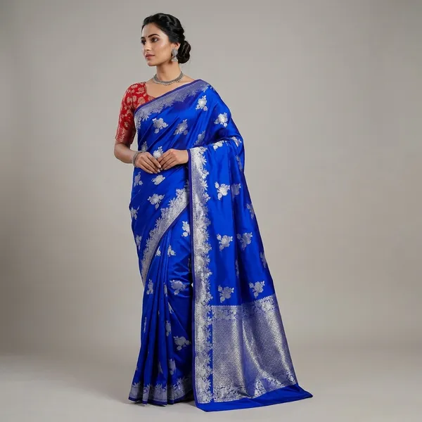 Royal_Blue_Banarasi_Silk_Saree_With_Silver_Zari_Floral_Buttas_(SQ1014-01)