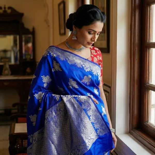 Royal_Blue_Banarasi_Silk_Saree_With_Silver_Zari_Floral_Buttas_(SQ1014-01)
