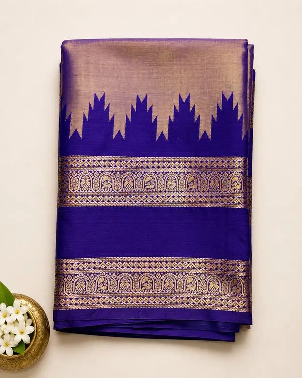 Royal_Blue_Semi_Kanchipuram_Saree_with_Rose_Gold_Kovil_Border_–_SQ1025