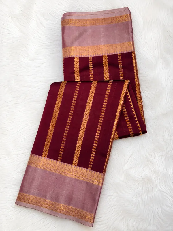 Banarasi_Katan_Silk_Saree_With_Gold_Zari_Stripes_&_Mauve_Border_-_SQ1027
