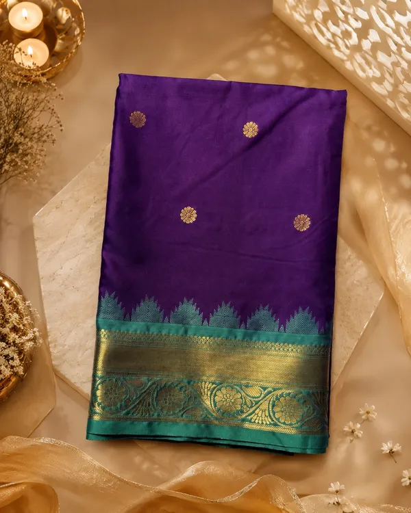 Banarasi_Semi_Silk_Saree_With_Buti_Design_&_Contrast_Zari_Border_-_SQ1028