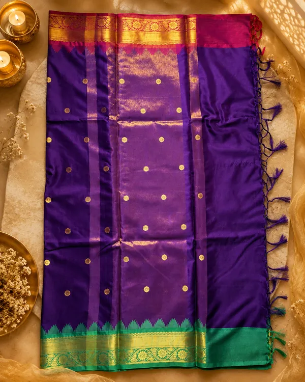 Banarasi_Semi_Silk_Saree_With_Buti_Design_&_Contrast_Zari_Border_-_SQ1028