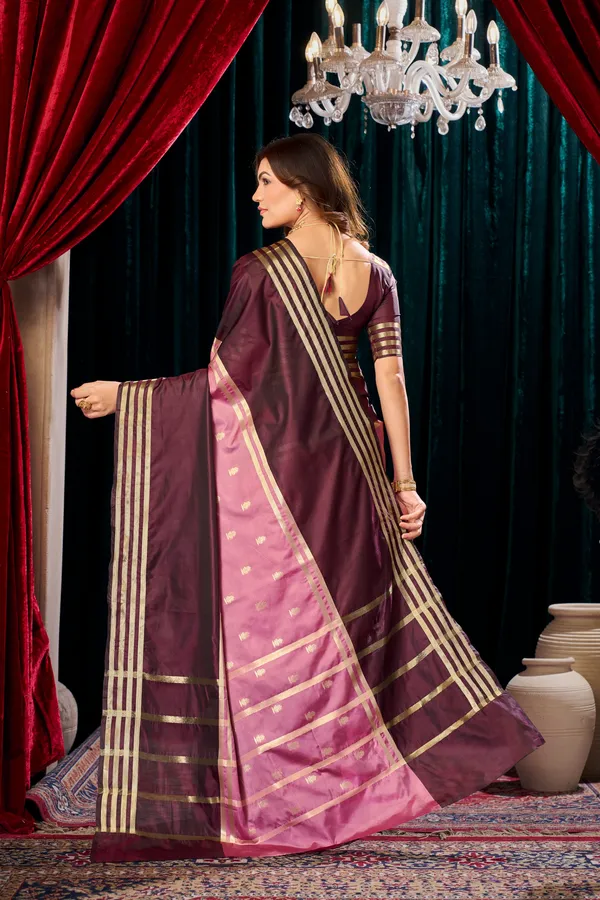 Pink_Banarasi_Semi_Silk_Saree_with_Wine_Zari_Striped_Border_&_Pallu_-_SQ1029