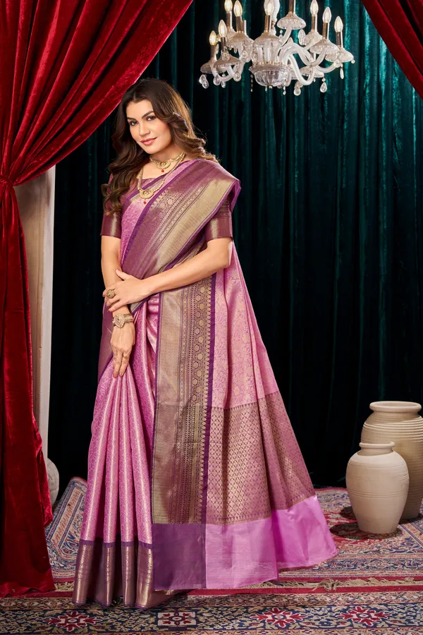 Pink_Kanjivaram_Semi_Silk_Saree_with_Wine_Zari_Temple_Border_&_Checkered_Pallu_-_SQ1030