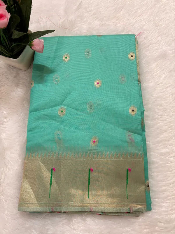 Teal_Green_Soft_Organza_Silk_Saree_With_Munia_Paithani_Border_(SQ1012-02_)