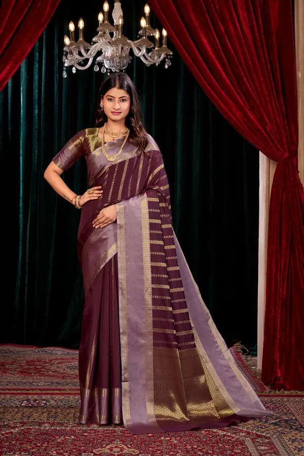 Banarasi_Katan_Silk_Saree_With_Gold_Zari_Stripes_&_Mauve_Border_-_SQ1027