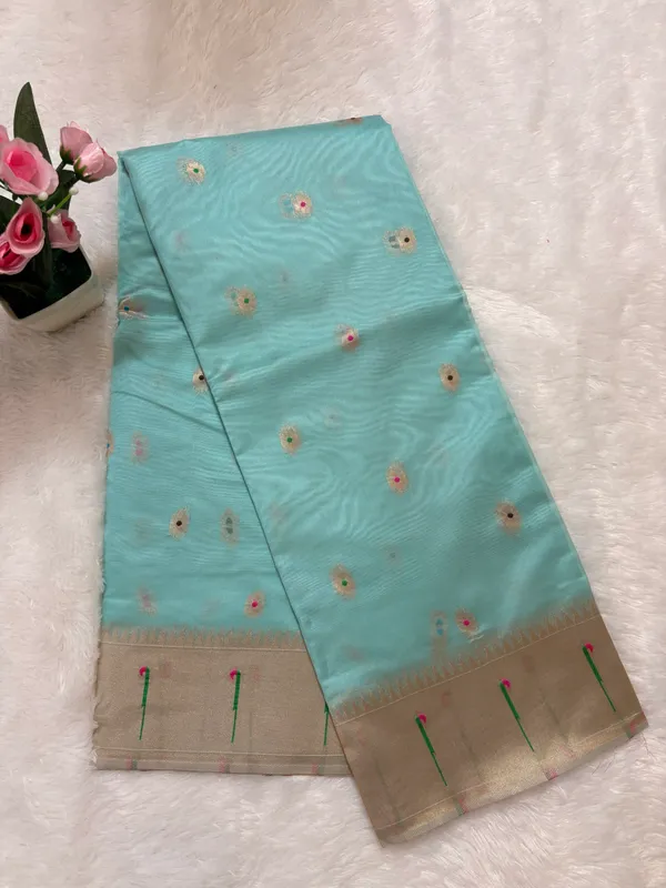Aqua_Soft_Organza_Silk_Saree_With_Munia_Paithani_Border_(SQ1012-06)