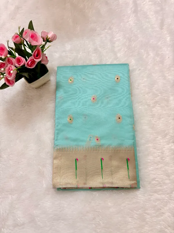 Aqua_Soft_Organza_Silk_Saree_With_Munia_Paithani_Border_(SQ1012-06)