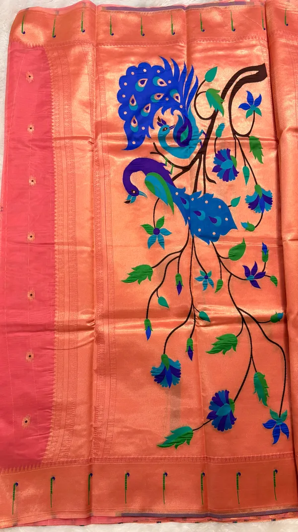 Coral_Soft_Organza_Silk_Saree_With_Munia_Paithani_Border_(SQ1012-03)