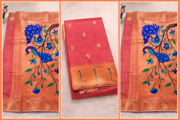Coral_Soft_Organza_Silk_Saree_With_Munia_Paithani_Border_(SQ1012-03)
