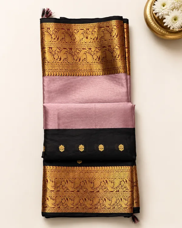 Pink_&_Black_Half_and_Half_Tissue_Kanjivaram_Saree_|_Gold_Zari_Buti_&_Temple_Border_–_SQ1024