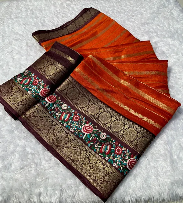 Orange_Heavy_Marshmallow_Dola_Silk__Saree_with_3D_Zari_Weaving_Border_(SQ1010-01)