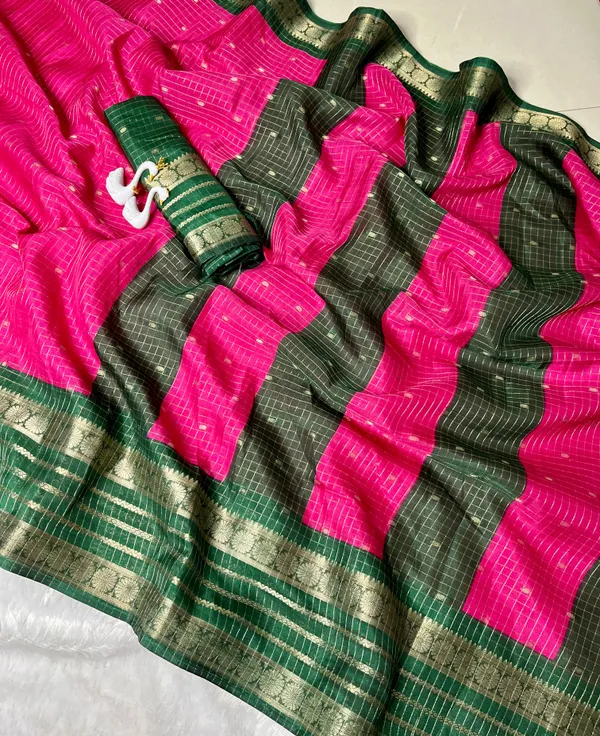 Premium_Pink_Dola_Silk_Saree_With_Bottle_Green_Jacquard_Border_(SQ1002-02)