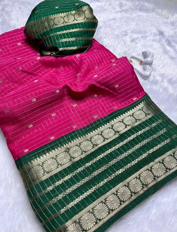 Premium_Pink_Dola_Silk_Saree_With_Bottle_Green_Jacquard_Border_(SQ1002-02)