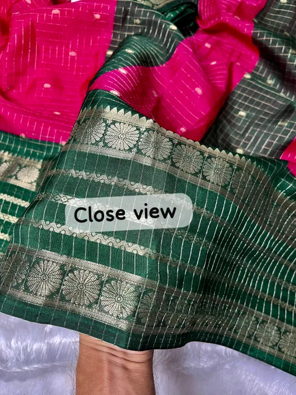 Premium_Pink_Dola_Silk_Saree_With_Bottle_Green_Jacquard_Border_(SQ1002-02)