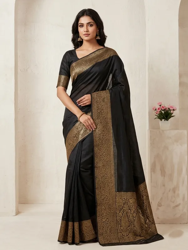 Black_Banarasi_Warm_Silk_Saree_with_Rich_Antique_Gold_Zari_Border_(SQ1021-02_)