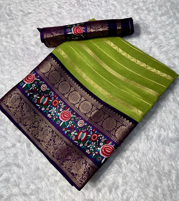 Olive_Green_Heavy_Marshmallow_Silk_Saree_with_3D_Zari_Weaving_Border_(SQ1010-02)