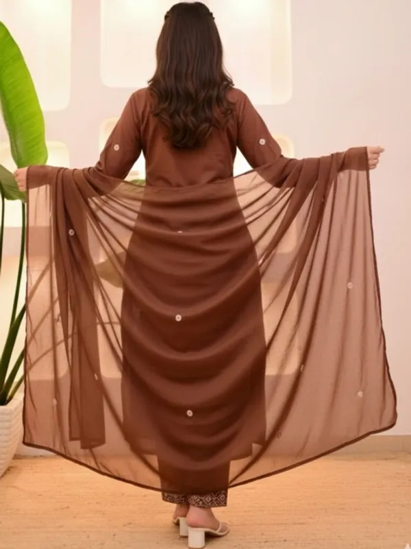 Brown_Elegant_Embroidered_Kurta_Set_With_Dupatta_For_Women