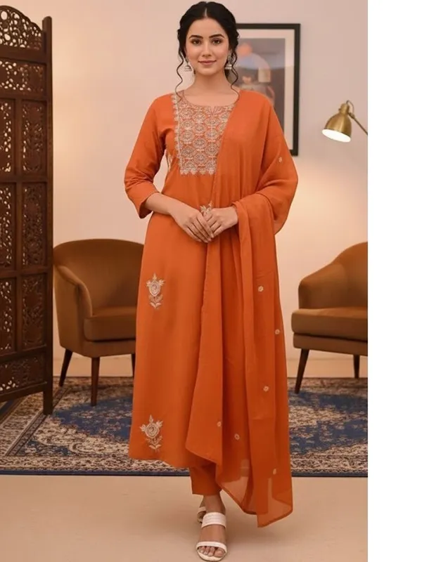 Orange_Embroidered_Georgette_Salwar_Suit_Set_With_Dupatta_For_Women