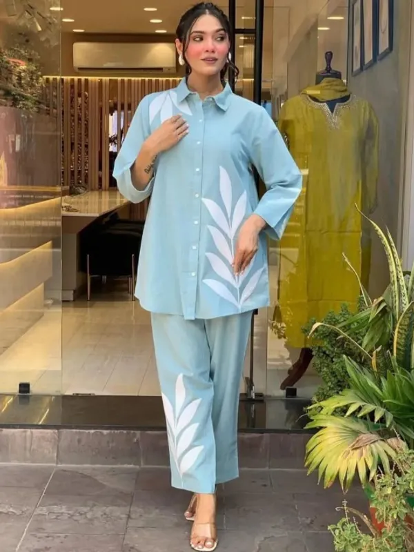 Blue_Cotton_Suit_Set_With_White_Leaf_Print_For_Women