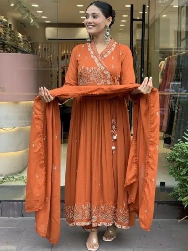 Orange_Embroidered_Angrakha_Style_Anarkali_Suit_Set_For_Women