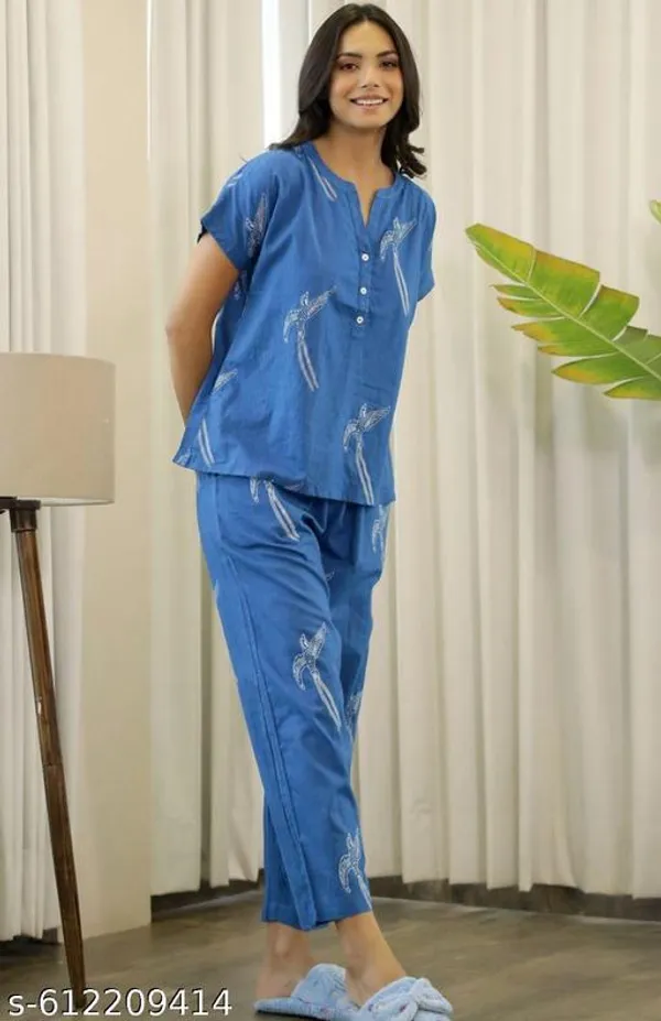 Blue_Satin_Night_Suit_With_Dragonfly_Print_For_Women