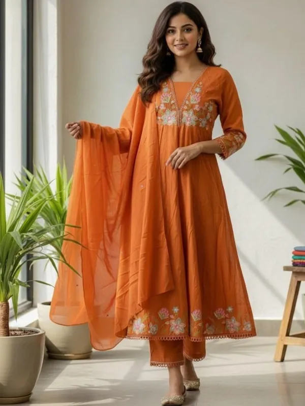Orange_Embroidered_Anarkali_Kurta_Set_With_Dupatta_For_Women