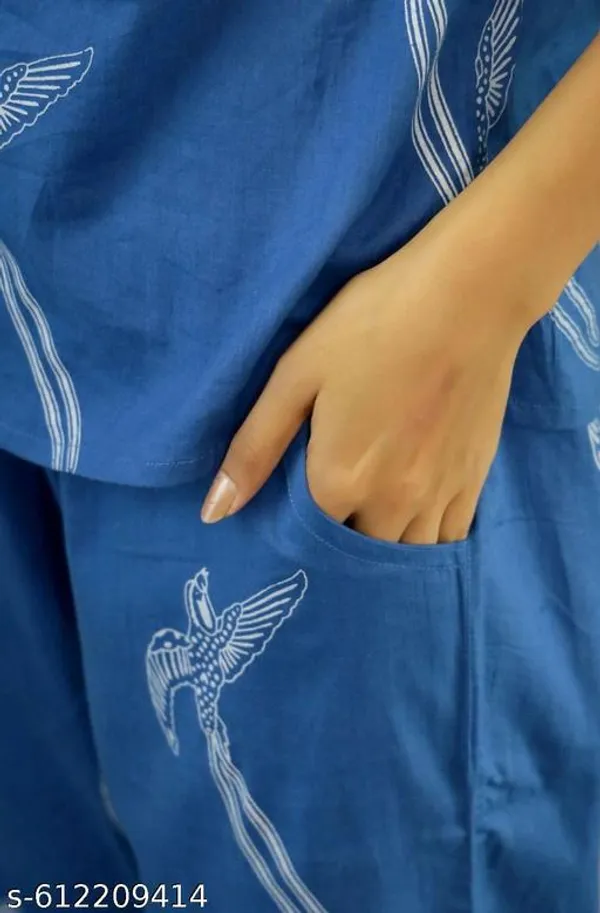 Blue_Satin_Night_Suit_With_Dragonfly_Print_For_Women