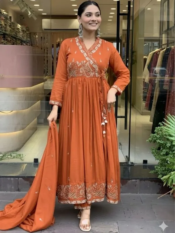 Orange_Embroidered_Angrakha_Style_Anarkali_Suit_Set_For_Women