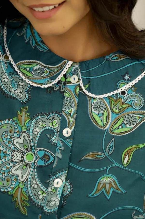 Green_Floral_Print_Cotton_Night_Suit_Set_For_Women