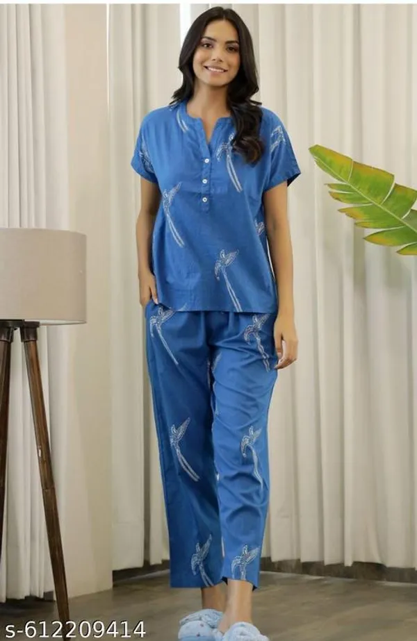 Blue_Satin_Night_Suit_With_Dragonfly_Print_For_Women