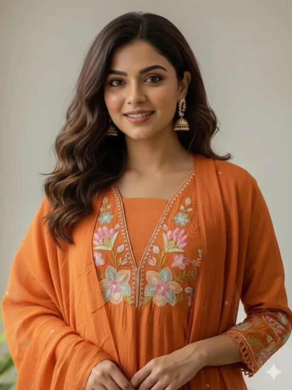 Orange_Embroidered_Anarkali_Kurta_Set_With_Dupatta_For_Women