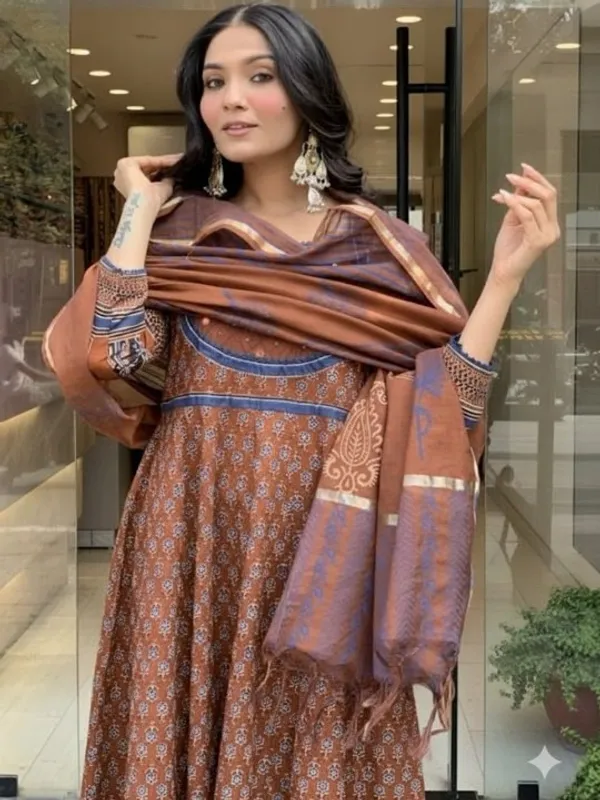 Brown_Ethnic_Anarkali_Kurta_Set_With_Dupatta_For_Women