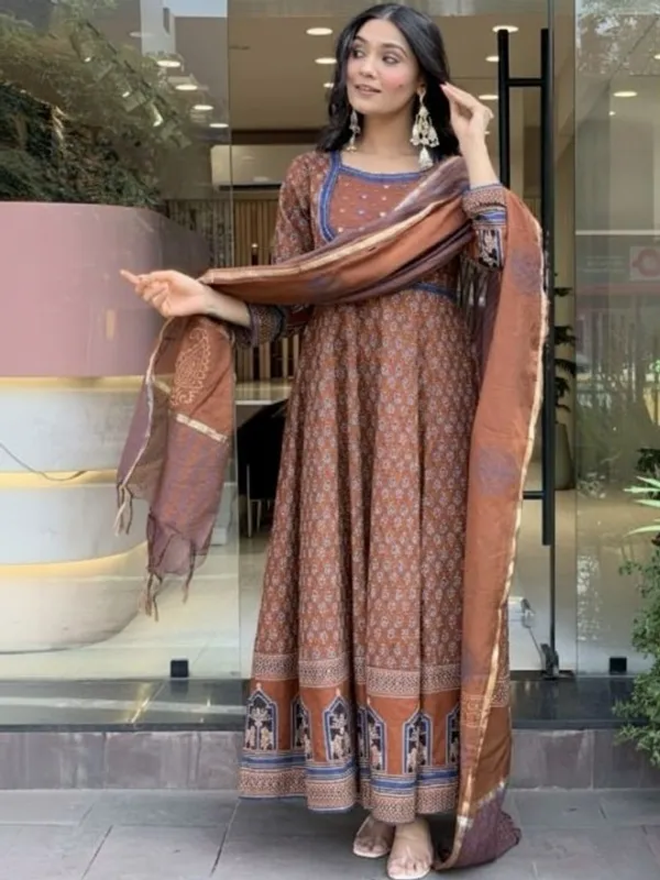 Brown_Ethnic_Anarkali_Kurta_Set_With_Dupatta_For_Women