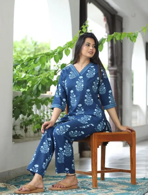 Blue_Indigo_Hand_Block_Print_Cotton_Night_Suit_Set_For_Women