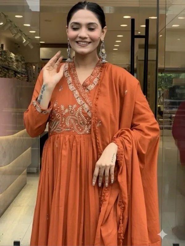 Orange_Embroidered_Angrakha_Style_Anarkali_Suit_Set_For_Women