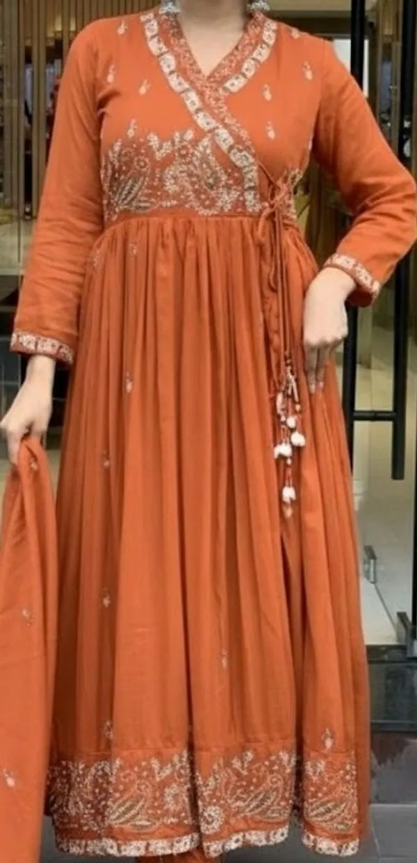 Orange_Embroidered_Angrakha_Style_Anarkali_Suit_Set_For_Women