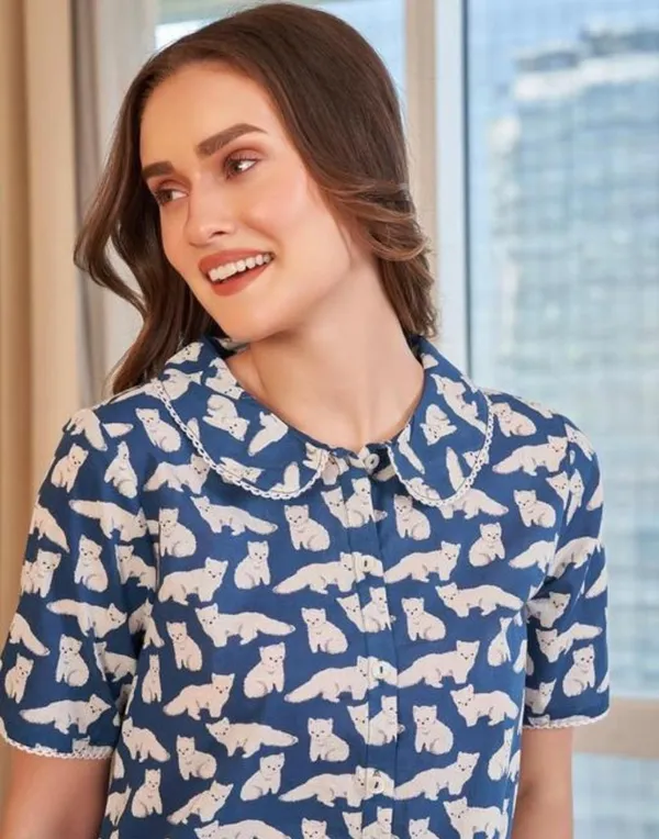 Blue_Polar_Bear_Print_Night_Suit_Set_For_Women