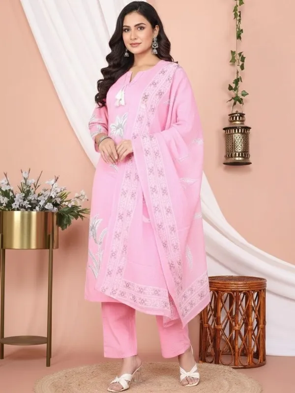 Pink_Embroidered_Chikankari_Kurta_Set_With_Dupatta_For_Women