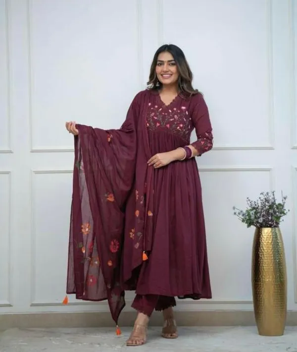 Wine_Embroidered_Anarkali_Suit_Set_With_Dupatta_For_Women