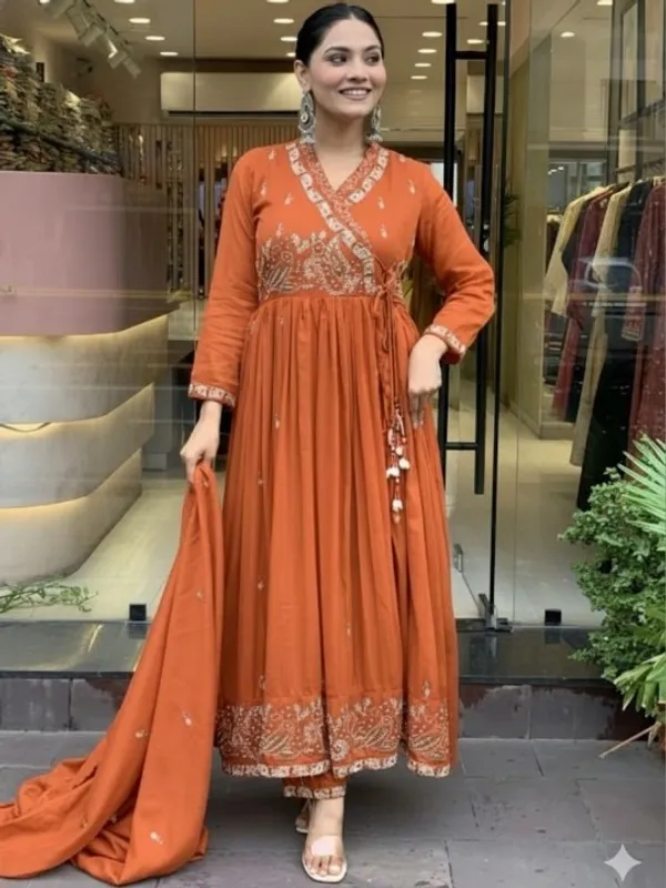 Orange_Embroidered_Angrakha_Style_Anarkali_Suit_Set_For_Women